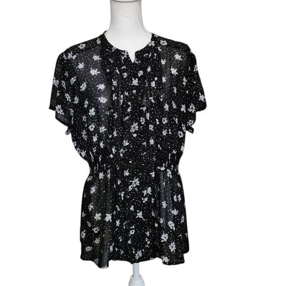 torrid Tops - Torrid Blouse Black Floral Sheer Button Front Ruffle Elastic Waist Womens Size 1
